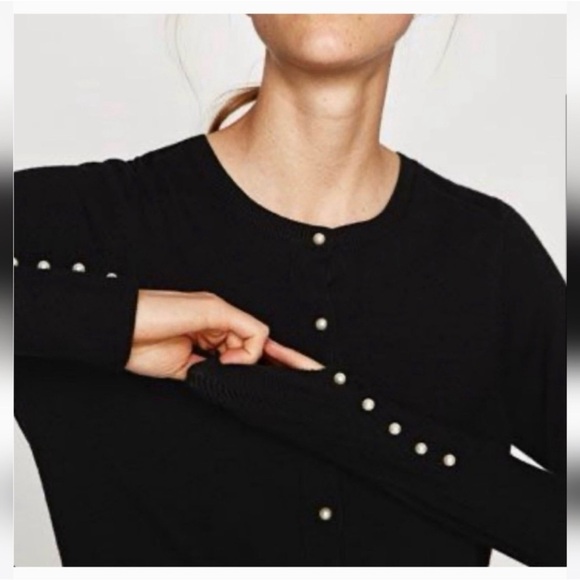 ZARA KNIT Red Pearl Button Cardigan Sweater - Coral Red Size S - Picture 9 of 10